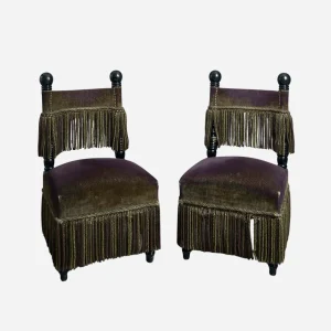 A Pair of Mid-20th Century Ebonised Salon Chairs