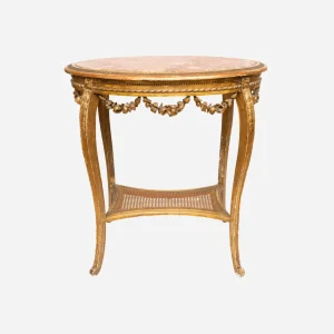 A Serpentine Giltwood & Pink Marble Table