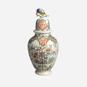 Antique Polychrome Delft Vase & Cover