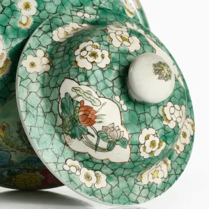 Antique Polychrome Ginger Jar with Birds and Peonies