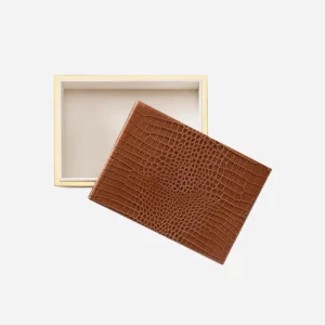 Classic Croc Leather Box Small - Chestnut