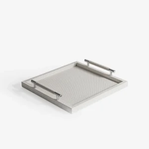 Dedalo Square Leather Tray Ivory