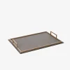 Defile Large Rectangular Leather Tray Mud & Brass