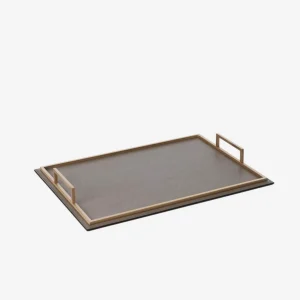 Defile Large Rectangular Leather Tray Mud & Brass