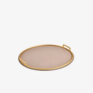 Defile Large Round Leather Tray Dove