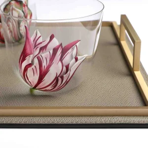 Defile Medium Rectangular Leather Tray Mud & Brass