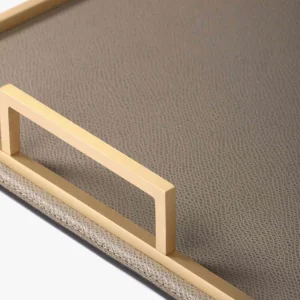 Defile Medium Rectangular Leather Tray Mud & Brass