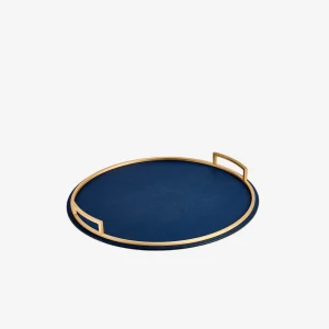 Defile Medium Round Leather Tray Royal Blue Brass