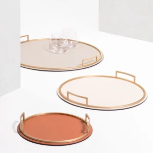 Defile Medium Round Leather Tray Royal Blue Brass