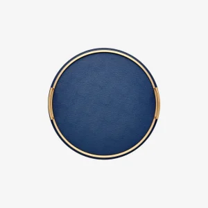 Defile Medium Round Leather Tray Royal Blue Brass