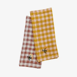 Gingham Embroidered Napkin Mustard