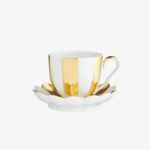 Melon Teacup & Saucer White and Gold