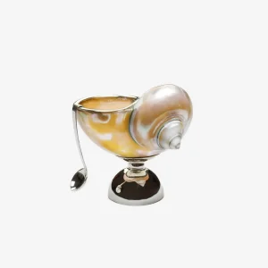 Mother of Pearl & Silver Shell Salt Cellar with Spoon