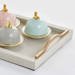 Onda Rectangular Leather Tray Ivory