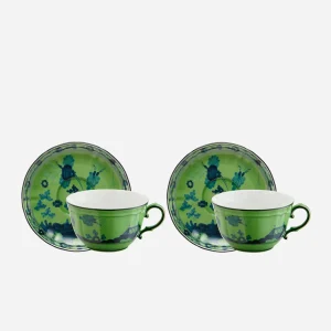 Oriente Italiano Teacup & Saucer Malachite - Set of 2