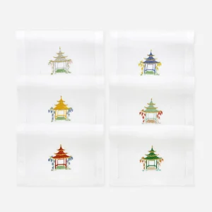 Set of Six Pagoda Embroidered Cocktail Napkins