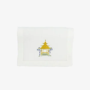 Set of Six Pagoda Embroidered Cocktail Napkins