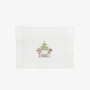 Set of Six Pagoda Embroidered Cocktail Napkins