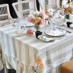 Sirkus Stripe Embroidered Frill Tablecloth Pistachio