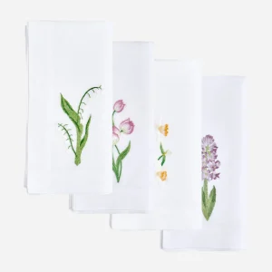 Spring Flower Embroidered Dinner Napkin - Set of 4