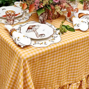 Wes Gingham Frill Tablecloth Mustard